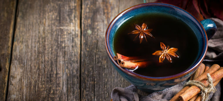 Blue cup of aromatic tea