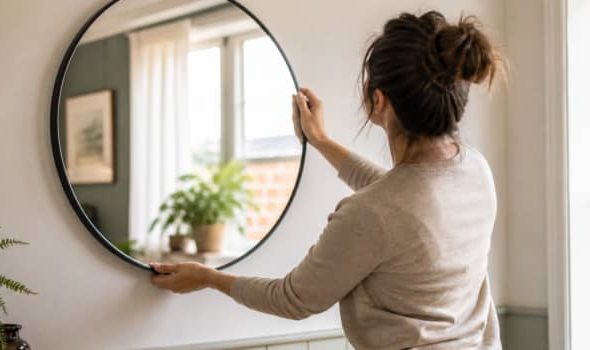 Illustration representing how to hang a mirror