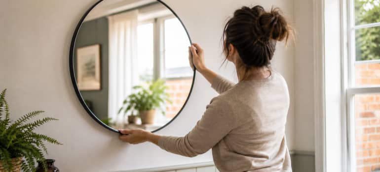 Illustration representing how to hang a mirror